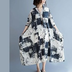 Amato Rizzi Dress Ink Abstract Button-Up Maxi